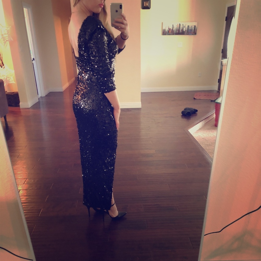 Black Full Sequin NYE Fishtail Dress